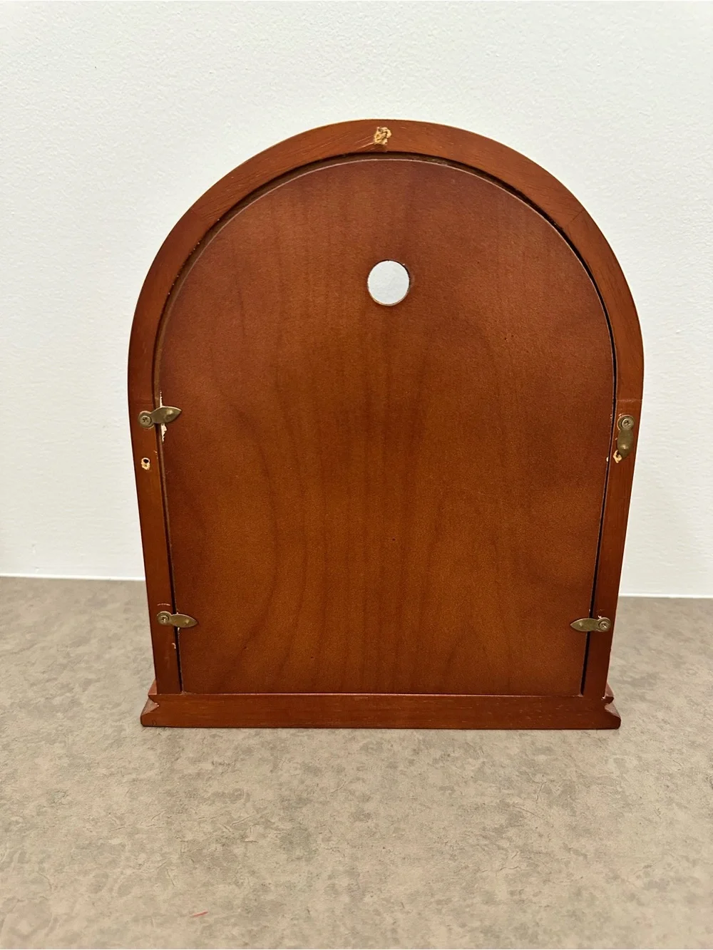 Vintage Arched Wooden Empty Clock Case or Shadow box Frame in Warm Brown Finish